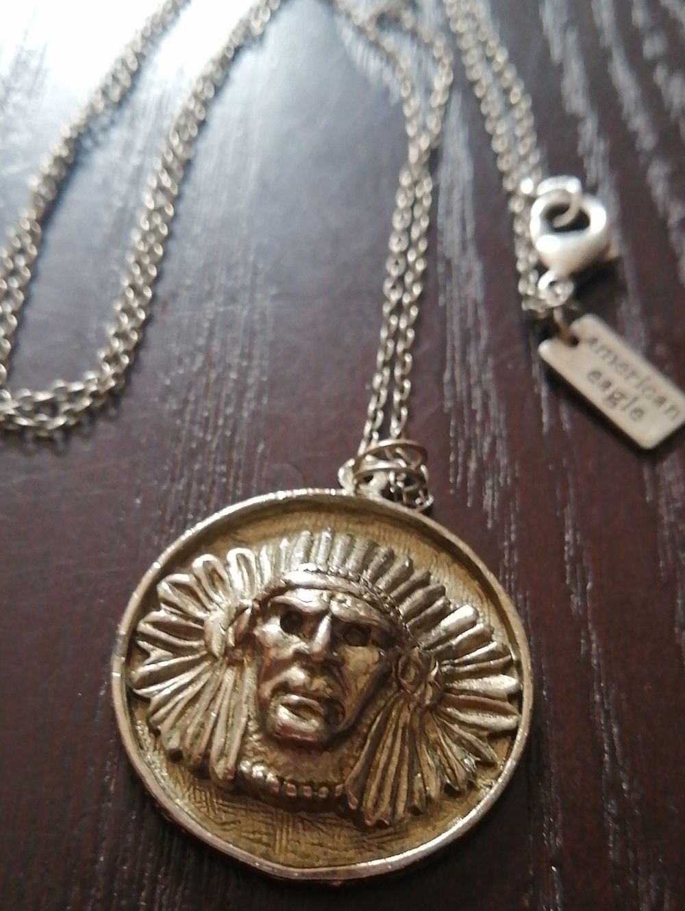 Apache Indian Chief Wearing Feathered Headdress Detailed Relief Portrait Pendant